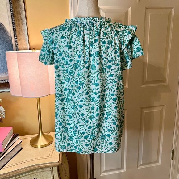 NWOT Draper James Flutter Sleeve Top Blouse Shirt Woodblock Green Floral MEDIUM - Picture 9 of 9